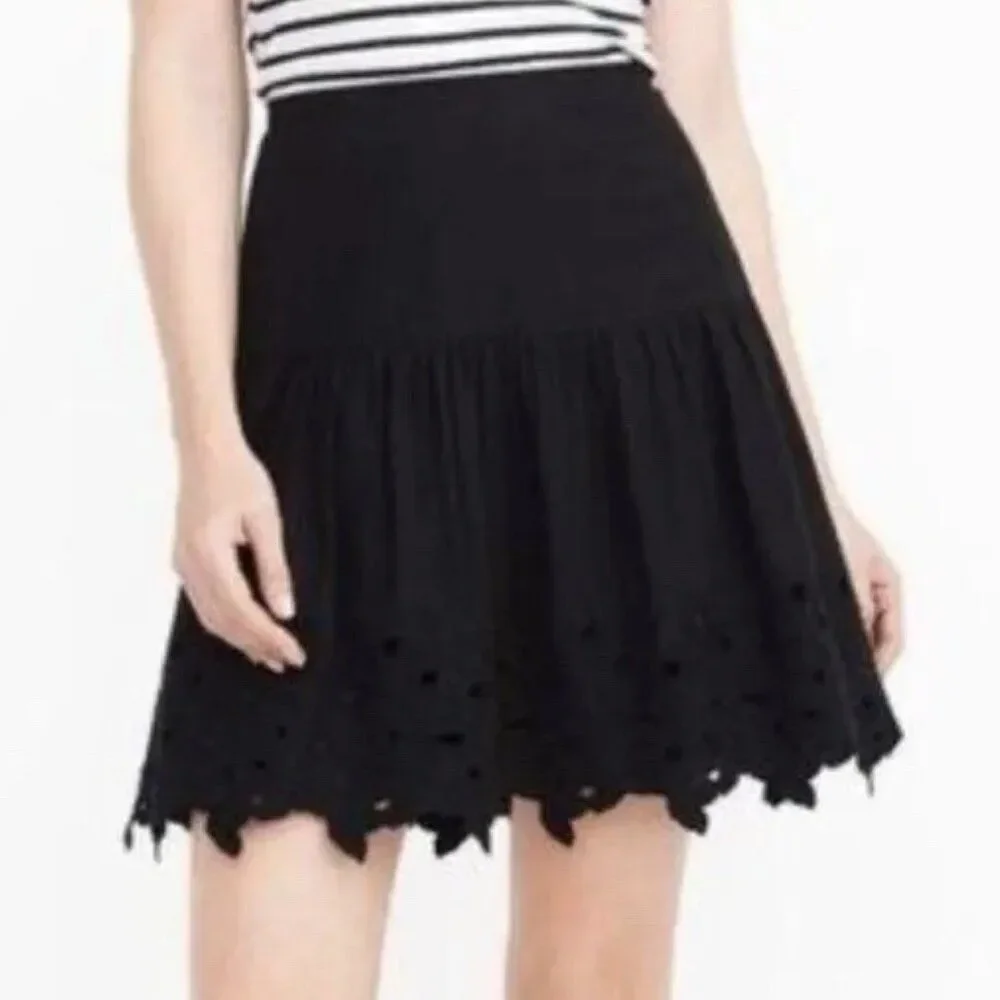 J Crew 100% Cotton Mini Skirt w/ Pintuck and Eyelet Trim, Black, 29